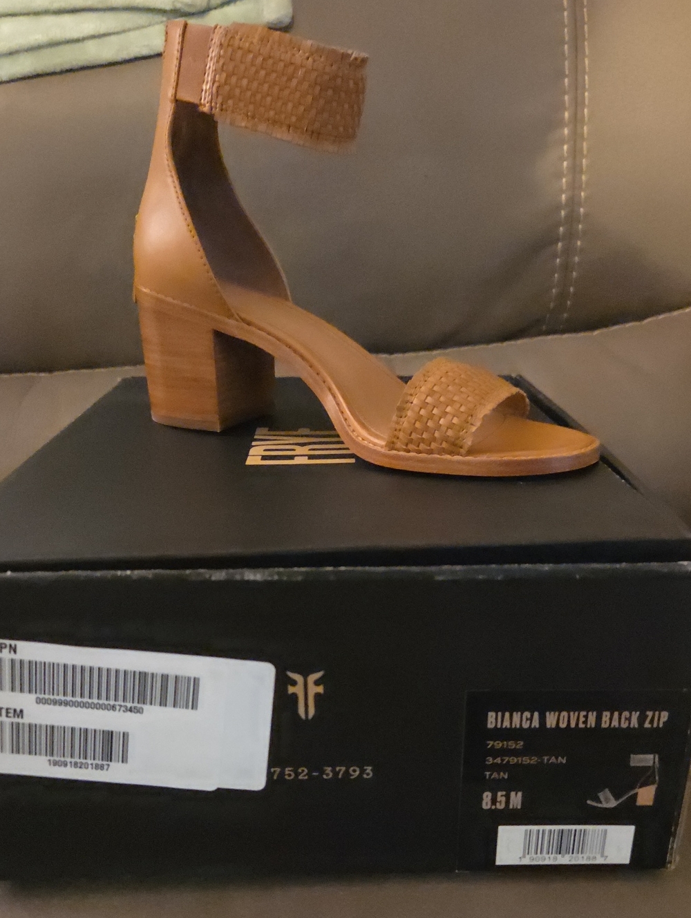 Frye Bianca Woven Ankle-Strap Block Heel in Tan